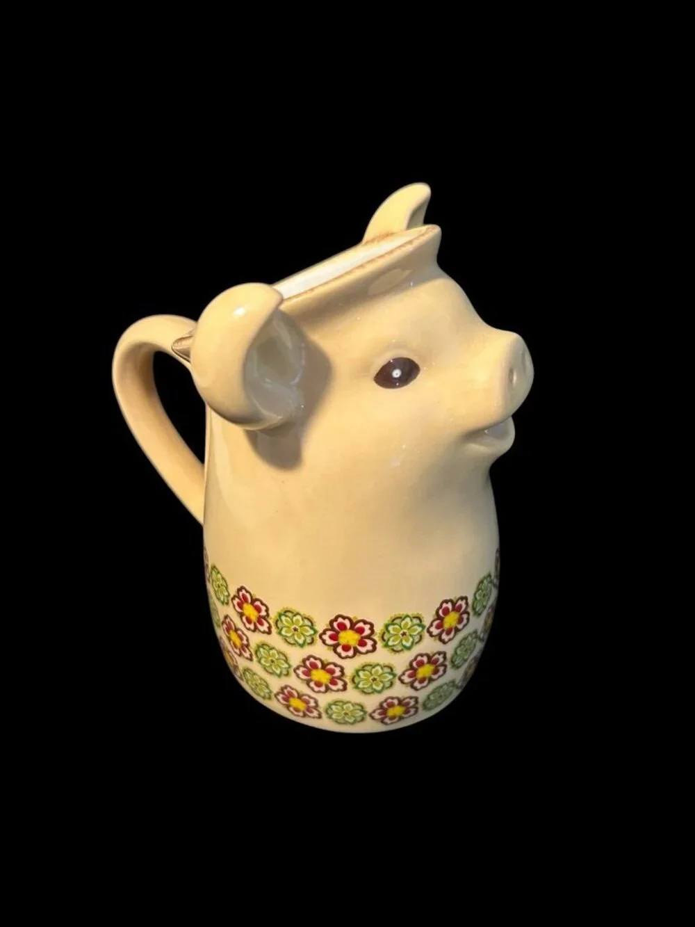 NWT Grasslands Road Miniature Stylized Pig Pitcher/Creamer Flowers Design 8 oz
